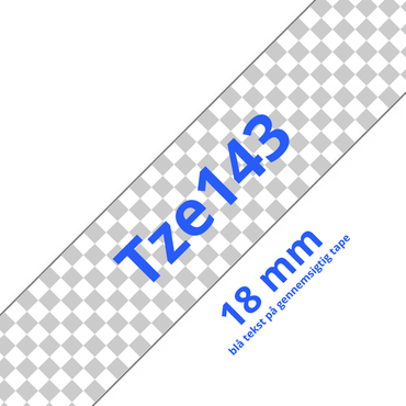 Brother TZe143 Tape blå tekst på gennemsigtig tape – 18mm x 8m – Uoriginal