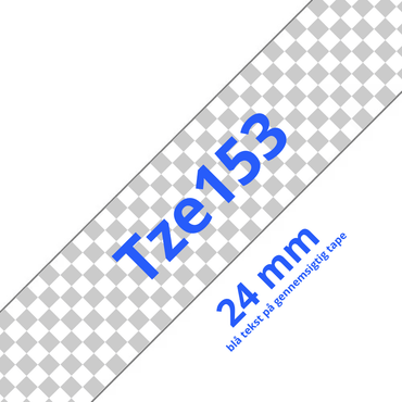 Brother TZe153 Tape blå tekst på gennemsigtig tape – 24mm x 8m – Uoriginal