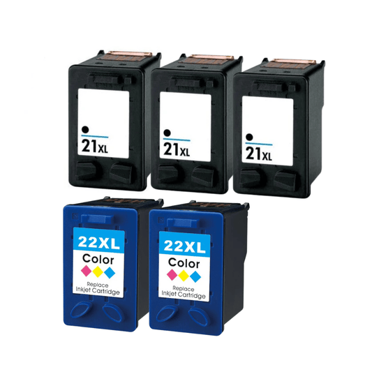 Pakke sæt HP 21XL+22XL - 3x Sort 2x Farvet - 90ml – alternativ